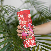 Personalized Hawaii Christmas Skinny Tumbler Mele Kalikimaka Chilling Shaka Santa Flamingo - Polynesian Pride