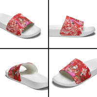 Personalized Hawaii Christmas Slide Sandals Mele Kalikimaka Chilling Shaka Santa Flamingo - Polynesian Pride