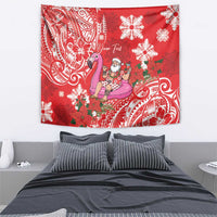 Personalized Hawaii Christmas Tapestry Mele Kalikimaka Chilling Shaka Santa Flamingo - Polynesian Pride