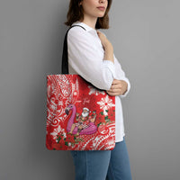 Personalized Hawaii Christmas Tote Bag Mele Kalikimaka Chilling Shaka Santa Flamingo - Polynesian Pride