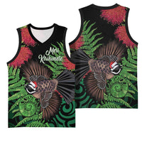 Meri Kirihimete New Zealand Basketball Jersey Piwakawaka Koru Fern Mix Pohutukawa - Polynesian Pride