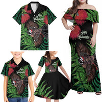Meri Kirihimete New Zealand Family Matching Off Shoulder Maxi Dress and Hawaiian Shirt Piwakawaka Koru Fern Mix Pohutukawa - Polynesian Pride
