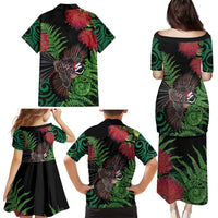 Meri Kirihimete New Zealand Family Matching Puletasi and Hawaiian Shirt Piwakawaka Koru Fern Mix Pohutukawa - Polynesian Pride