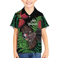 Meri Kirihimete New Zealand Kid Hawaiian Shirt Piwakawaka Koru Fern Mix Pohutukawa - Polynesian Pride