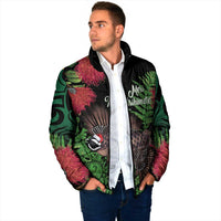 Meri Kirihimete New Zealand Padded Jacket Piwakawaka Koru Fern Mix Pohutukawa - Polynesian Pride
