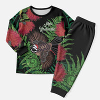 Meri Kirihimete New Zealand Christmas Pajama Set Piwakawaka Koru Fern Mix Pohutukawa - Polynesian Pride
