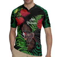 Meri Kirihimete New Zealand Rugby Jersey Piwakawaka Koru Fern Mix Pohutukawa - Polynesian Pride