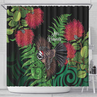 Meri Kirihimete New Zealand Shower Curtain Piwakawaka Koru Fern Mix Pohutukawa - Polynesian Pride