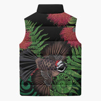 Meri Kirihimete New Zealand Sleeveless Puffer Jacket Piwakawaka Koru Fern Mix Pohutukawa - Polynesian Pride