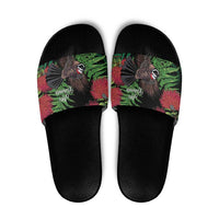 Meri Kirihimete New Zealand Slide Sandals Piwakawaka Koru Fern Mix Pohutukawa - Polynesian Pride