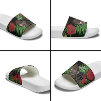 Meri Kirihimete New Zealand Slide Sandals Piwakawaka Koru Fern Mix Pohutukawa - Polynesian Pride