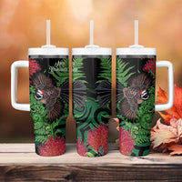 Meri Kirihimete New Zealand Tumbler With Handle Piwakawaka Koru Fern Mix Pohutukawa - Polynesian Pride