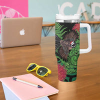 Meri Kirihimete New Zealand Tumbler With Handle Piwakawaka Koru Fern Mix Pohutukawa - Polynesian Pride