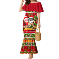 Personalised Hawaii Surfing Santa Christmas Mermaid Dress Tropical Pineapple Mele Kalikimaka Quilt Pattern LT14 Women Red - Polynesian Pride