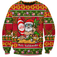Personalised Hawaii Surfing Santa Christmas Sweatshirt Tropical Pineapple Mele Kalikimaka Quilt Pattern LT14 Unisex Red - Polynesian Pride