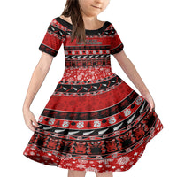 Personalised New Zealand Christmas Family Matching Mermaid Dress and Hawaiian Shirt Aotearoa Kiwi Meri Kirihimete Red Version LT14 Daughter's Dress Red - Polynesian Pride