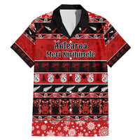 Personalised New Zealand Christmas Family Matching Mermaid Dress and Hawaiian Shirt Aotearoa Kiwi Meri Kirihimete Red Version LT14 Dad's Shirt - Short Sleeve Red - Polynesian Pride