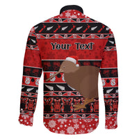 Personalised New Zealand Christmas Family Matching Off Shoulder Maxi Dress and Hawaiian Shirt Aotearoa Kiwi Meri Kirihimete Red Version LT14 - Polynesian Pride