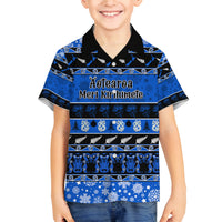 Personalised New Zealand Christmas Family Matching Long Sleeve Bodycon Dress and Hawaiian Shirt Aotearoa Kiwi Meri Kirihimete Blue Version LT14 Son's Shirt Blue - Polynesian Pride