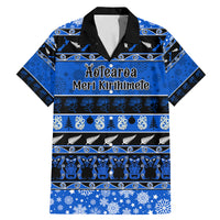 Personalised New Zealand Christmas Family Matching Mermaid Dress and Hawaiian Shirt Aotearoa Kiwi Meri Kirihimete Blue Version LT14 Dad's Shirt - Short Sleeve Blue - Polynesian Pride