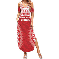 Custom Tonga Mate Maa Family Matching Summer Maxi Dress and Hawaiian Shirt Go Champions Tongan Ngatu - Red