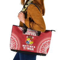 Custom Tonga Mate Maa Leather Tote Bag Go Champions Tongan Ngatu - Red LT14 Red - Polynesian Pride