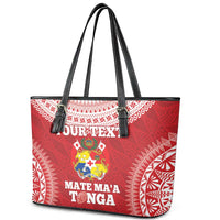Custom Tonga Mate Maa Leather Tote Bag Go Champions Tongan Ngatu - Red LT14 - Polynesian Pride