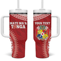 Personalised Tonga Mate Maa Tumbler With Handle Go Champions Tongan Ngatu - Red