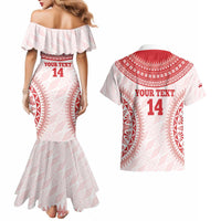 Custom Tonga Mate Maa Couples Matching Mermaid Dress and Hawaiian Shirt Go Champions Tongan Ngatu - White
