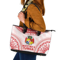 Custom Tonga Mate Maa Leather Tote Bag Go Champions Tongan Ngatu - White LT14 White - Polynesian Pride
