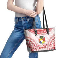 Custom Tonga Mate Maa Leather Tote Bag Go Champions Tongan Ngatu - White LT14 - Polynesian Pride