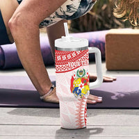 Personalised Tonga Mate Maa Tumbler With Handle Go Champions Tongan Ngatu - White LT14 - Polynesian Pride