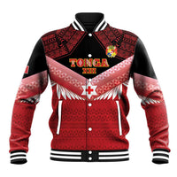 Custom Mate Maa Tonga XIII Baseball Jacket Tongan Kupesi Ngatu - Rugby Style LT14 Unisex Red - Polynesian Pride