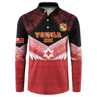 Custom Mate Maa Tonga XIII Button Sweatshirt Tongan Kupesi Ngatu - Rugby Style LT14 Red - Polynesian Pride