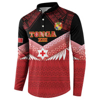 Custom Mate Maa Tonga XIII Button Sweatshirt Tongan Kupesi Ngatu - Rugby Style LT14 - Polynesian Pride