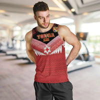Custom Mate Maa Tonga XIII Men Tank Top Tongan Kupesi Ngatu - Rugby Style LT14 Red - Polynesian Pride