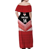 Custom Mate Maa Tonga XIII Off Shoulder Maxi Dress Tongan Kupesi Ngatu - Rugby Style