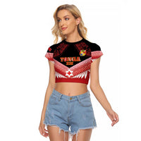 Custom Mate Maa Tonga XIII Raglan Cropped T Shirt Tongan Kupesi Ngatu - Rugby Style LT14 Female Red - Polynesian Pride