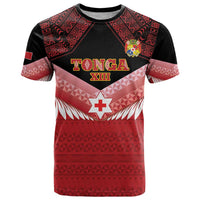 Custom Mate Maa Tonga XIII T Shirt Tongan Kupesi Ngatu - Rugby Style LT14 Red - Polynesian Pride