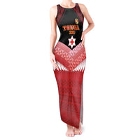 Custom Mate Maa Tonga XIII Tank Maxi Dress Tongan Kupesi Ngatu - Rugby Style LT14 Women Red - Polynesian Pride