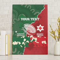 Custom Tonga And Australia Rugby Canvas Wall Art Mate Maa Tongan Ngatu Mix Kangaroos Aboriginal LT14 Without Frame Green - Polynesian Pride