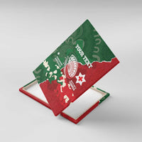 Custom Tonga And Australia Rugby Canvas Wall Art Mate Maa Tongan Ngatu Mix Kangaroos Aboriginal LT14 With Frame Green - Polynesian Pride