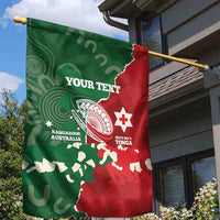 Custom Tonga And Australia Rugby Garden Flag Mate Maa Tongan Ngatu Mix Kangaroos Aboriginal LT14 - Polynesian Pride