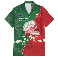 Custom Tonga And Australia Rugby Hawaiian Shirt Mate Maa Tongan Ngatu Mix Kangaroos Aboriginal LT14 Green - Polynesian Pride