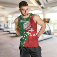 Custom Tonga And Australia Rugby Men Tank Top Mate Maa Tongan Ngatu Mix Kangaroos Aboriginal LT14 Green - Polynesian Pride