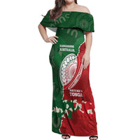 Custom Tonga And Australia Rugby Off Shoulder Maxi Dress Mate Maa Tongan Ngatu Mix Kangaroos Aboriginal