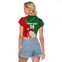Custom Tonga And Australia Rugby Raglan Cropped T Shirt Mate Maa Tongan Ngatu Mix Kangaroos Aboriginal LT14 - Polynesian Pride