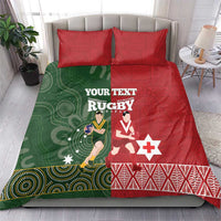 Custom Mate Maa Tonga And Kangaroo Australia Bedding Set Tongan Kupesi Mix Aboriginal Art
