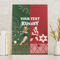Custom Mate Maa Tonga And Kangaroo Australia Canvas Wall Art Tongan Kupesi Mix Aboriginal Art LT14 Without Frame Green - Polynesian Pride