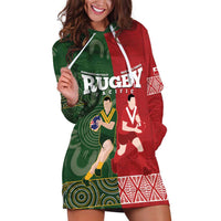 Custom Mate Maa Tonga And Kangaroo Australia Hoodie Dress Tongan Kupesi Mix Aboriginal Art LT14 Green - Polynesian Pride